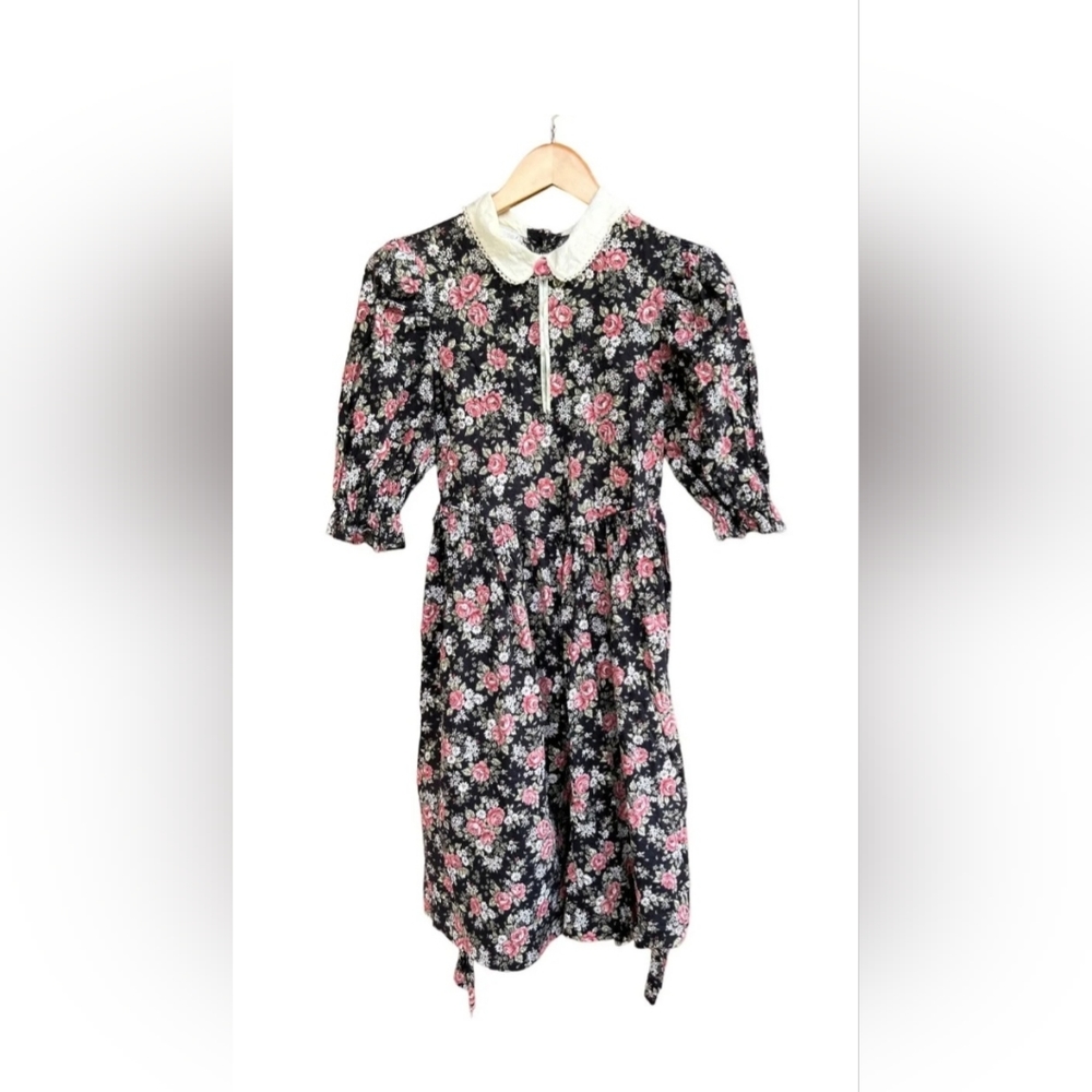 Vintage Polly Flinders Floral 1980's 1990s Dress Girls Size 14 Collar women XS